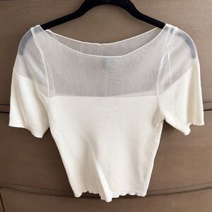 Zara Sheer Yoke White Short Sleeve Women's Top